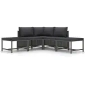 vidaXL 5-delige Loungeset met kussens poly rattan grijs