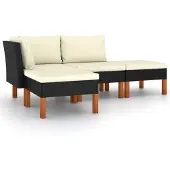 vidaXL 4-delige loungeset voor de tuin met kussens, van zwart polyrotan