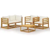 vidaXL 5-delige Loungeset met kussens massief acaciahout crème