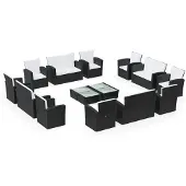 vidaXL 16-delige Loungeset met kussens poly rattan zwart