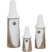 J-Line figuur Kabouter Paddenstoel - hout - naturel/wit - 3 stuks