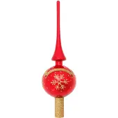 Merkloos Krebs kerstboom piek - rood/goud - 28 cm - glas - gedecoreerd - kerstboompieken