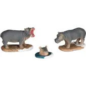 Luville - Hippopotamus family 3 stuks - l9,5xb5xh6cm - Kersthuisjes & Kerstdorpen