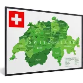 PosterMonkey Fotolijst incl. Poster - Groene kaart van Zwitserland - 90x60 cm - Posterlijst