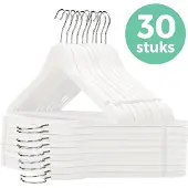 LifeGoods Kledinghangers - Met Broeklat - Hardhout - Wit - 30 Stuks
