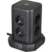 Brennenstuhl Socket Tower stekkerdoos met 8 contacten en 4x USB / zwart - 2 meter