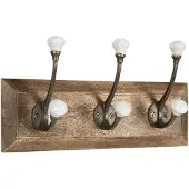 Clayre & Eef Wandkapstok 3 haken 30x8x10 cm Bruin Wit Hout Ijzer Rechthoek Bruin