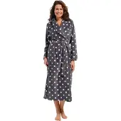 Pastunette - Dames Badjas Fleece - Grey Dots - S - Grijs