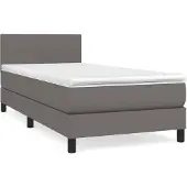 vidaXL Boxspring met matras kunstleer grijs 90x200 cm