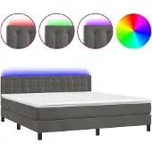 vidaXL Boxspringbed met matras en LED-verlichting, donkergrijs, 160x200 cm, fluweel