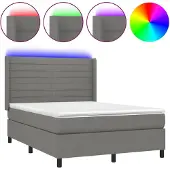 vidaXL Boxspringbed met matras en LED-verlichting, donkergrijs, 140x190 cm, gestoffeerd
