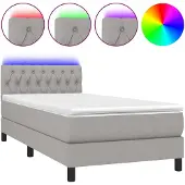 vidaXL Boxspringbed met matras en LED-verlichting, lichtgrijs, 90x190 cm, gestoffeerd