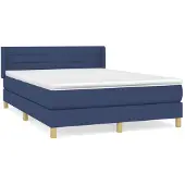 vidaXL Boxspring met matras stof blauw 140x190 cm