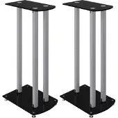 vidaXL Luidsprekerstandaards 2 st 3 pijlers gehard glas zwart zilver