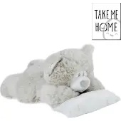 Take Me Home Pluche Beer Liggend Met Kussen 25 cm Grijs