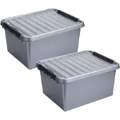 Sunware Q-Line opbergbox 36L - Set van 2 - Metaal/Zwart