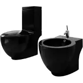 vidaXL Toilet- en bidetset staand keramiek zwart