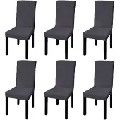 vidaXL Stoelhoezen 6 st stretch recht antracietkleurig