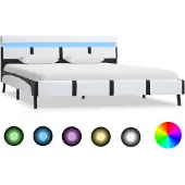 vidaXL Bedframe met LED-verlichting, wit kunstleer, 140x200 cm