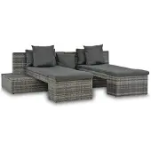 Natur24 Een 4-delige tuinmeubelset, bestaande uit een bank en fauteuils, gemaakt van polyrotan en inclusief kussens