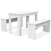 vidaXL Eettafel en banken 3 st bewerkt hout wit