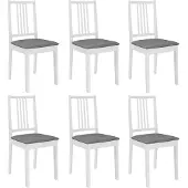 vidaXL Eetkamerstoelen met kussens 6 st massief hout wit