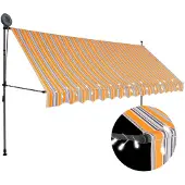 vidaXL Luifel handmatig uitschuifbaar met LED 350 cm geel en blauw