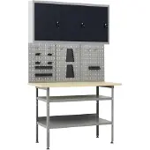 vidaXL Werkbank met drie wandpanelen en een kast