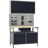 vidaXL Werkbank met drie wandpanelen en een kast