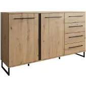 Meubella Dressoir Saturn - Eiken - Zwart - 159x42x93 cm - Kast