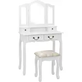 vidaXL Kaptafelset met kruk 80x69x141 cm paulowniahout wit