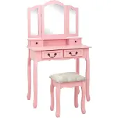 vidaXL Make-up tafelset met kruk, roze, 80x69x141 cm, paulowniahout