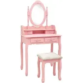 vidaXL Make-up tafelset met kruk, roze, 75x69x140 cm, paulowniahout