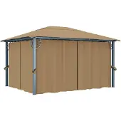 vidaXL Paviljoen met gordijn, 400x300 cm, taupe, aluminium