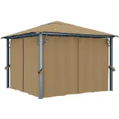 vidaXL Prieel met gordijn 300x300 cm aluminium taupe
