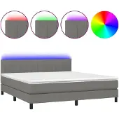 vidaXL Boxspring met matras en LED stof donkergrijs 180x200 cm