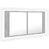 vidaXL Badkamerkast met spiegel en LED 90x12x45 cm acryl betongrijs