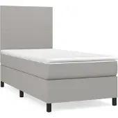 vidaXL Boxspringbed met matras, lichtgrijs, 90x200 cm, gestoffeerd