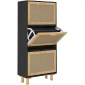 vidaXL Schoenenkast 52x25x115 cm bewerkt hout en rattan zwart