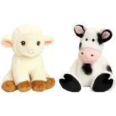 Keel Toys Pluche knuffels koe en lammetje boerderij vriendjes 25 cm - Knuffel boederijdieren
