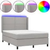 vidaXL Boxspring met matras en LED stof lichtgrijs 140x200 cm