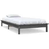 vidaXL Massief houten bed, grijs, 90x200 cm, van grenenhout