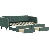 vidaXL Dagbed met uittrekbaar bed en lades, donkergroen, 80x200 cm, fluweel