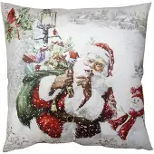 Clayre & Eef Kussenhoes 45x45 cm Wit Rood Polyester Kerstman Sierkussenhoes Wit Sierkussenhoes