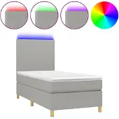 vidaXL Boxspring met matras en LED stof lichtgrijs 90x200 cm