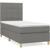 vidaXL Boxspring met matras stof donkergrijs 90x200 cm