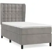 vidaXL Boxspring met matras fluweel lichtgrijs 80x200 cm