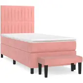 vidaXL Boxspring met matras fluweel roze 90x190 cm