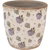 Clayre & Eef Bloempot Ø 16x16 cm Beige Blauw Keramiek Bloemen Bloempot Binnen Beige Bloempot Binnen
