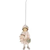 Clayre & Eef Kersthanger Meisje 11 cm Roze Polyresin Kerstboomversiering Roze Kerstboomversiering
